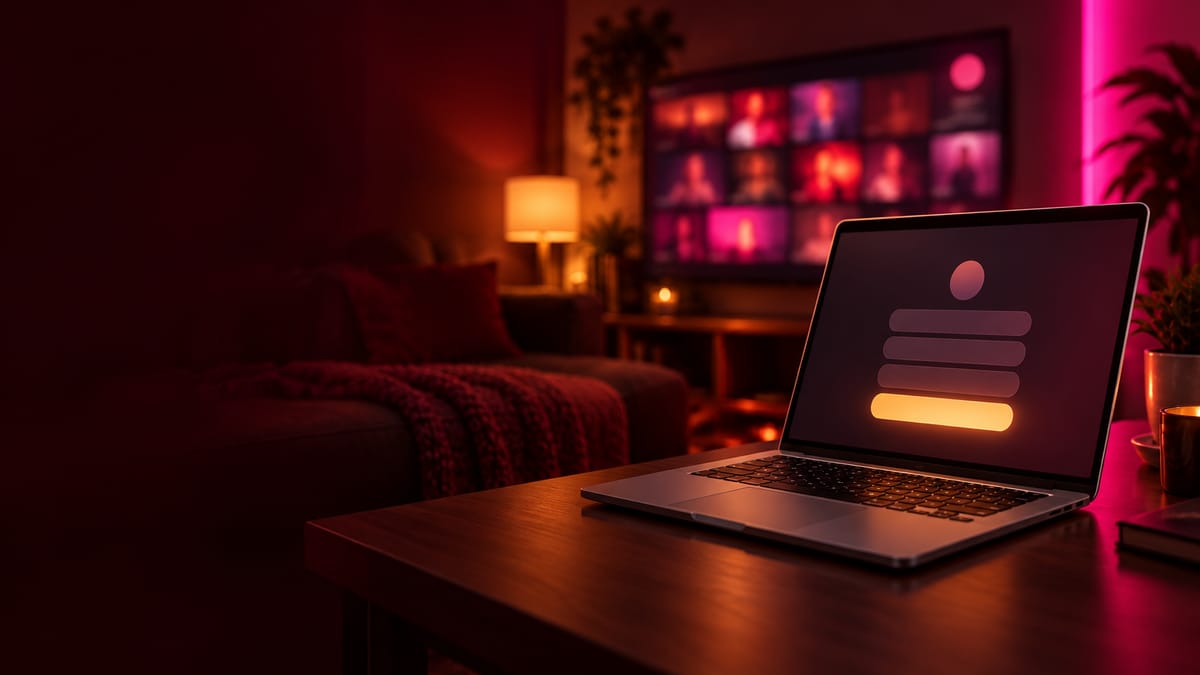Stripchat sign up form on a laptop with live cam rooms in the background